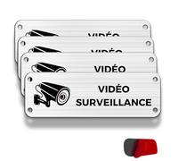 FloraVigo Panneau de Caméra, 4 Panneaux de Propriété Privée, 15×5 cm, Alarme de Sécurité, Intérieur/Extérieur, en Aluminium, Avec Autocollant (Vidéo Surveillance)