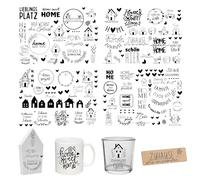 FloraVigo Rub On Lot de 4 autocollants d'environ A5 19 x 14 cm avec inscription en allemand pour anniversaire, mariage, maison, film de nettoyage pour meubles, verre, bois, album photo, bricolage,
