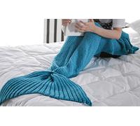 Floravogue Queue de sirène Couverture au crochet et sirène Couverture pour adulte, Super Doux toutes les saisons de couchage couvertures, 180,3 x 80 cm, Coton, bleu, Adults(71"x31.5")