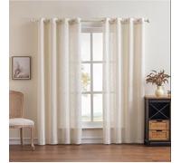 Floraweg Rideaux semi-transparents en poly-lin texturé avec plis croisés, rideaux unis avec œillets, beige, 132 x 220 cm