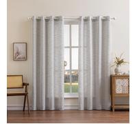 Floraweg Rideaux semi-transparents Poly lin structuré à longues irrégularités Rideaux unis à œillets, blancs, 132 x 160 cm