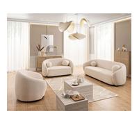 Flore - Canapé droit 2 places en tissu bouclette - Beige
