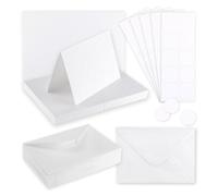 Florence Cartes et Enveloppes Papier Cartonné - A6 - Blanc - 50 pcs - 300/120 g/m² - 50 Autocollants Ronds ⌀ 6 cm - Cartes Vierges pour Invitations, Faire Part de Mariage et Cartes Postales