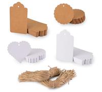 Florence Étiquettes Cadeaux 200 pcs - Festonné, Cœur et Cercle - en Papier Cartonné Kraft de 250 g/m² - avec Trou & Ficelles de Jute