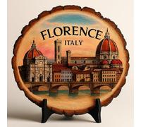Florence Italy Souvenir Cadeau - Plaque tranche de bois pour mur ou table - Souvenir italien vintage pour collectionneurs d'assiettes et amateurs de voyages - Cadeau décoratif rustique