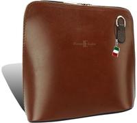 Florence Sac en cuir véritable Femme Mini sac de soirée marron, marron foncé cuir de vachette 17x17x8 y compris pendentif italien D2OTF109N