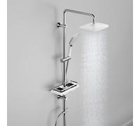 Florenta Colonne de Douche Pluie sans Mitigeur, Ensemble de Douche Chromée avec Barre de Douche en Acier Inoxydable, Étagère Douche, Douche à Main, Douche de Tête 26 * 20CM