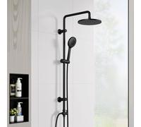 Florenta Système de Douche à Effet Pluie sans Robinetterie, Kit de Douche avec Barre de Douche en Acier Inoxydable, Pomme de Douche en ABS et Douchette à Main 4 Jets Noir Mat (D20MB)