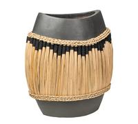 FLORERO CERAMICA NEGRO CON FIBRAS NATURALES
