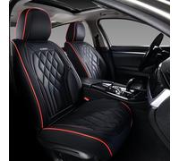 FLORICH Housses de siège Avant en Cuir imperméable - Taille Universelle - Convient à la Plupart des Voitures, VUS et camions - Noir avec Coutures Rouges - 2 Ensembles Avant