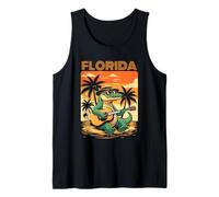 Florida Alligator Guitare rétro Coucher de Soleil Crocodile Débardeur