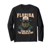 Florida Come on in The Water is Fine Alligator Humour Manche Longue