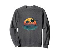 Florida Life : Tropical Paradise Sunset Beach Sweatshirt, Unisexe pour Adultes, Chiné Foncé, XL