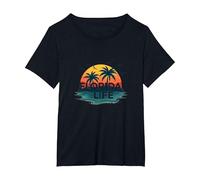 Florida Life : Tropical Paradise Sunset Beach T-Shirt, Femme Grandes Tailles, Noir, 1X
