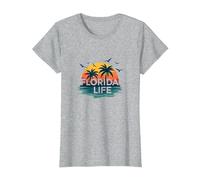 Florida Life : Tropical Paradise Sunset Beach T-Shirt, Femme, Gris Chiné, S