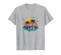 Florida Life : Tropical Paradise Sunset Beach T-Shirt, Homme, Gris Chiné, S