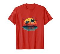 Florida Life : Tropical Paradise Sunset Beach T-Shirt, Homme, Rouge, S