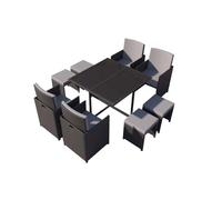 Florida - Salon de jardin résine tressée Noir & Gris clair 8 places