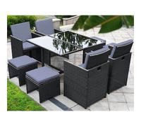 Florida - Salon De Jardin Résine Tressée Noir & Gris Clair 8 Places Noir