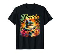 Florida Vacation Alligator avec Chapeau de Lunettes de Soleil Jouant de la Guitare T-Shirt