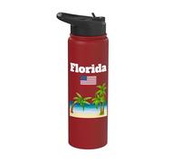 Floride souvenir Floride plage amoureux palmiers drapeau américain Stainless Steel Insulated Water Bottle