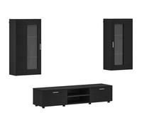 Florin Ensemble de 3 meubles TV en bois noir avec tiroirs, 150 x 39 x 30 cm, avec 2 étagères murales, espace de rangement, ensemble de meubles pour salon, rangement et multimédia