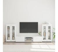 Florin Ensemble de meubles TV 3 pièces, blanc brillant, en bois avec espace de rangement, tiroirs et portes à charnière, idéal pour le salon, le home cinéma et le multimédia, peu encombrant et