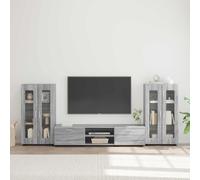 Florin Ensemble de meubles TV 3 pièces en bois Sonoma gris avec 4 portes et 2 tiroirs, espace de rangement, ensemble de meubles pour salon, meuble bas et étagère, peu encombrant et fonctionnel