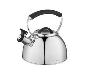 FLORINA ASTA Bouilloire (2,3 l) I Acier Inoxydable de Haute Qualité I Bouilloire à Sifflet I Poignée avec Silicone-Touch I Adaptée pour Plaque à Induction, Gazinière et Plaque Électrique I Argent