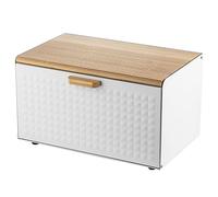 Florina Boîte à Pain avec Ensemble de 3 Boîtes de Conservation CUBE I Acier avec Couvercle en Bambou I Boîte à Pain Spacieuse et Moderne I 3 Boîtes pour Café Thé Sucre I Couleur: Blanc