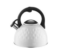 FLORINA Bouilloire (2,5 l) | Bouilloire en acier inoxydable DIAMANTE | Bouilloire à sifflet avec poignée en silicone | Bouilloire pour cuisinière à induction, à gaz et électrique | Couleur : Blanc
