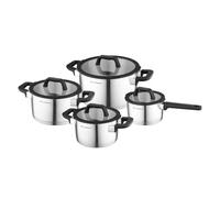FLORINA CHEF Lot de 8 casseroles en acier inoxydable de qualité supérieure I Casseroles avec couvercle en verre et verre doseur I Passe au lave-vaisselle I Idéal pour cuisinière à induction,