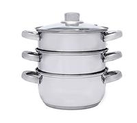 FLORINA DIVAPORE Ensemble de Cuisson à la Vapeur 4 Pièces I Cuit-Vapeur en Acier Inoxydable à 3 Étages I Marmite et 2 Cuiseurs à Vapeur I Idéal pour Plaque à Induction, Gazinière et Plaque Électrique