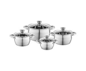 FLORINA Ensemble de Casseroles OLIVER | Set 4 pièces | Acier inox 18/0 | Couvercles en verre trempé | Pour induction, gaz, électrique, céramique | Lave-vaisselle | Ensemble pratique et élégant
