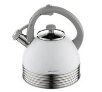 FLORINA LINO Bouilloire en Acier Inoxydable (2,9 L) I Sifflet Désactivable par Bouton-Poussoir I Pour Plaque à Induction, Gazinière, Plaque Électrique I Blanc