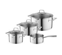 FLORINA LUMIO Set de 7 casseroles en acier inoxydable de haute qualité | Casseroles avec couvercle et poêle à manche | Verre doseur |Idéal pour les cuisinières à induction, à gaz et électriques