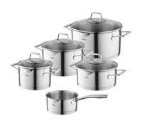 FLORINA LUMIO Set de 9 casseroles en acier inoxydable de haute qualité I Casseroles avec couvercle et poêle à manche I Verre doseur |Idéal pour les cuisinières à induction, à gaz et électriques