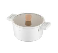 FLORINA Nube Casserole en aluminium | 20 cm | 2,8 l | Compatible induction | Revêtement céramique anti-rayures | Poignée Soft-Touch aspect bois | Couvercle en verre résistant à la chaleur