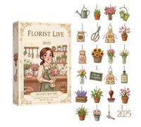 Florist Life Decor Advent Calendars 2025, 24 Days Christmas Countdown Advent Calendars with 2D Flat Acrylic Floral Bouquet Ornaments for Adults Kids