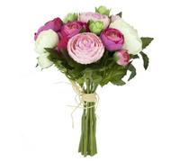FloristryWarehouse Bouquet de fleurs artificielles en soie Motif ranunculus Rose Crème 23 cm