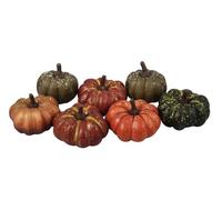 FloristryWarehouse Lot de 7 mini courges de citrouille artificielles assorties 6-8 cm Vert, orange, marron