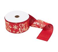 FloristryWarehouse Ruban à bords métalliques de qualité supérieure - 25 m x 63 mm - Rouge avec motifs de Noël dorés