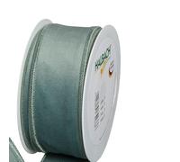 FloristryWarehouse Ruban de Noël en velours vert sauge de 50 mm de large sur un rouleau de 8 m à bord métallique