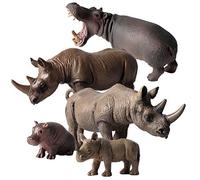 FLORMOON Lot de 5 figurines d'animaux - Modèle d'action réaliste - Hippopotame et rhinocéros - Jouets éducatifs en plastique - Décoration de cupcake pour garçons et filles