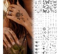 Floruvia 20 Feuilles Tatouages Temporaires Petits, Papillon Noir Roses Signe Infini Étoiles Lune Flèche Doigt Main Imperméables Pour Femmes Adultes