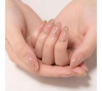 Floruvia 24 pièces d'ongles à presser en forme d'amande avec pointe française, design étoile en lignes dorées 3D, faux ongles acryliques brillants à couverture complète