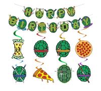 Floruvia 24Stk Turtle Happy Birthday Set,Ocean Theme Guirlande,Streamers Suspensos,Décoration Papier Vert Turquoise pour Fête d'anniversaire Enfant Mer