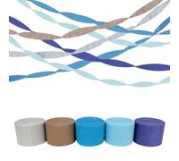 Floruvia 5 Rouleaux de Papier crépon Bleu poussiéreux Gris Argent pour décorations de Mariage, Guirlande en Papier pour décoration de fête de fiançailles, Anniversaire