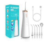 FlossJet Jet Dentaire Hydropulsuer Professionnel,Irrigateur Oral de 300ML,5 Buses 4 Modes USB Chargé Étanche IPX7,Jet Dentaire de Voyage,Hydropulseur Dentaire Sans Fil Portable Water Flosser(Blanc)
