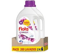 FLOTA Lessive liquide détachante même en eau froide pour machine à laver, linge blanc et coloré, parfum essence, 2 x 100 lavages, format familial